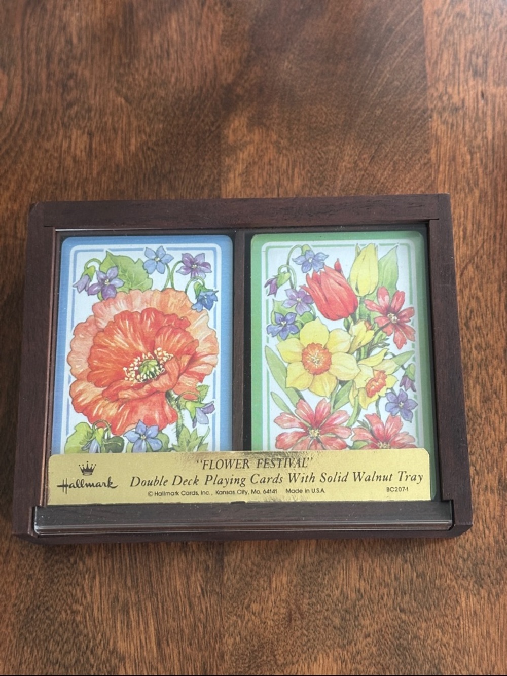 Hallmark Flower Festival Playing Cards with Wooden Tray